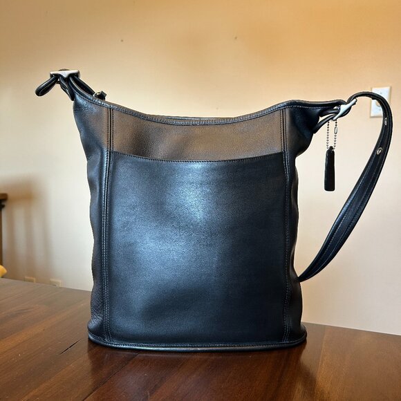 Vintage Coach 9060 Slim Duffle Sac Leather Adjustable Strap Black - Picture 4 of 16